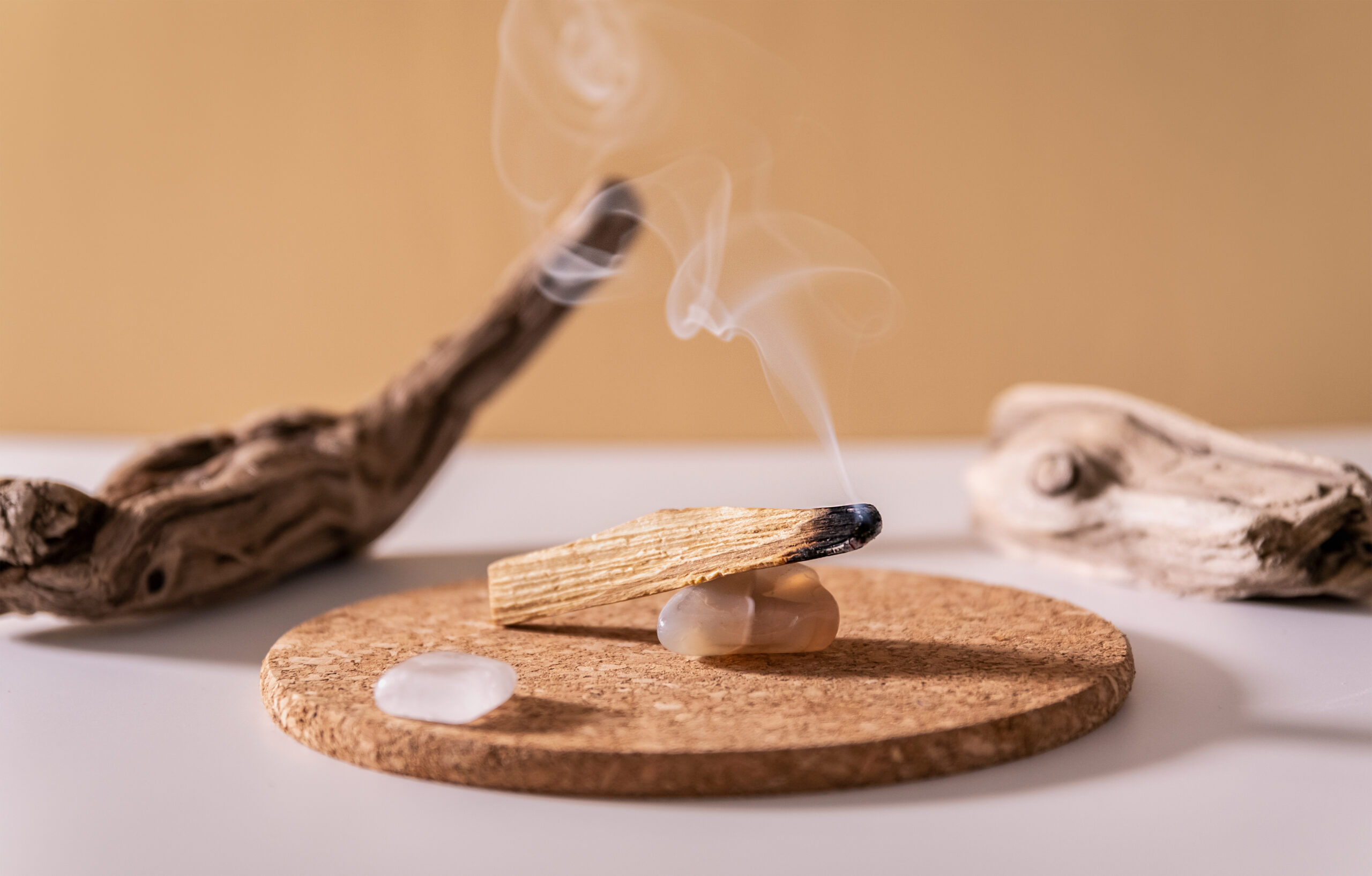 Peruvian palo santo holy wood smoke. Esoteric objects for medita